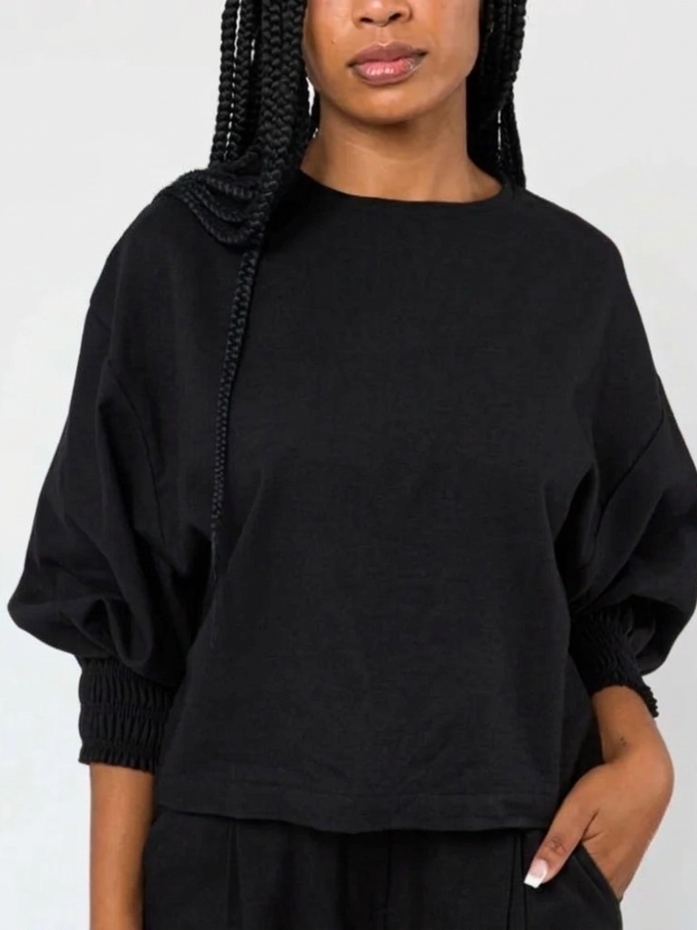Black Crane Long Sleeve Accordion Top in Black - 100% Cotton - Small - EUC